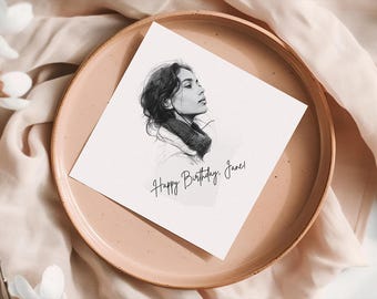 Custom Sketch Cocktail Napkins, Pencil Sketch Portrait Napkins, Custom Wedding Napkins from Photo with Face. Personalized Cocktail Napkins