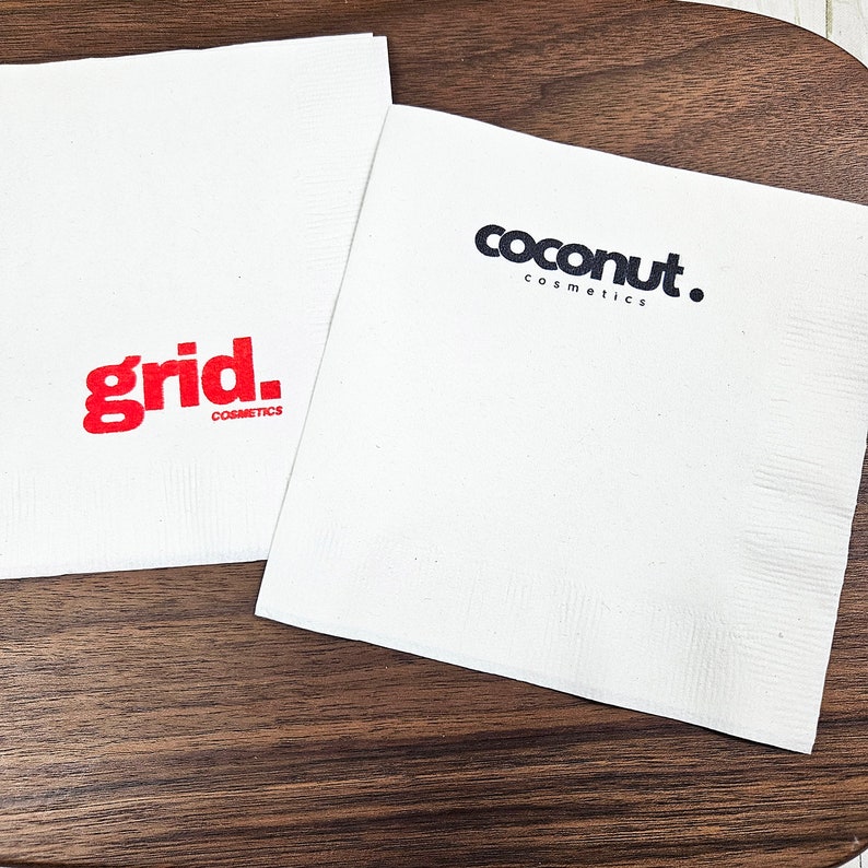 Custom Printed Napkins 3 ply Premium Custom Cocktail Napkins Measure 4.8"x4.8" Customize with your logo, design, Personalized Logo Napkins image 6