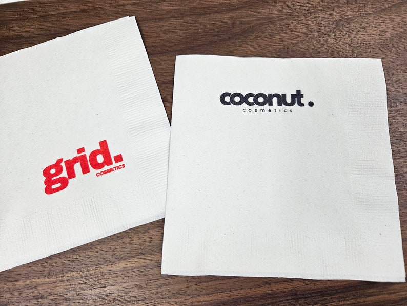 Custom Printed Napkins 3 ply Premium Custom Cocktail Napkins Measure 4.8"x4.8" Customize with your logo, design, Personalized Logo Napkins image 4
