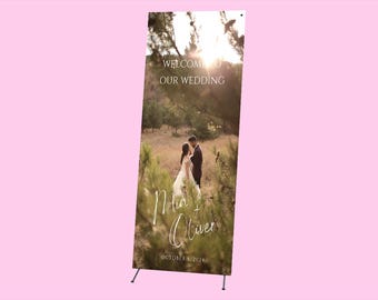 Wedding Welcome Sign with Stand | Custom Printed Vinyl Banner for Ceremony or Reception, Modern X-Banner Wedding Entrance Sign