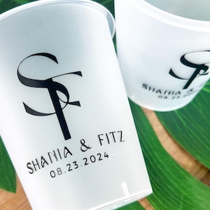 Bicchieri personalizzati per matrimoni satinati - Bicchieri in plastica infrangibile personalizzati per ricevimenti, brindisi, bar, bicchieri per feste con monogramma, bicchieri stampati personalizzati