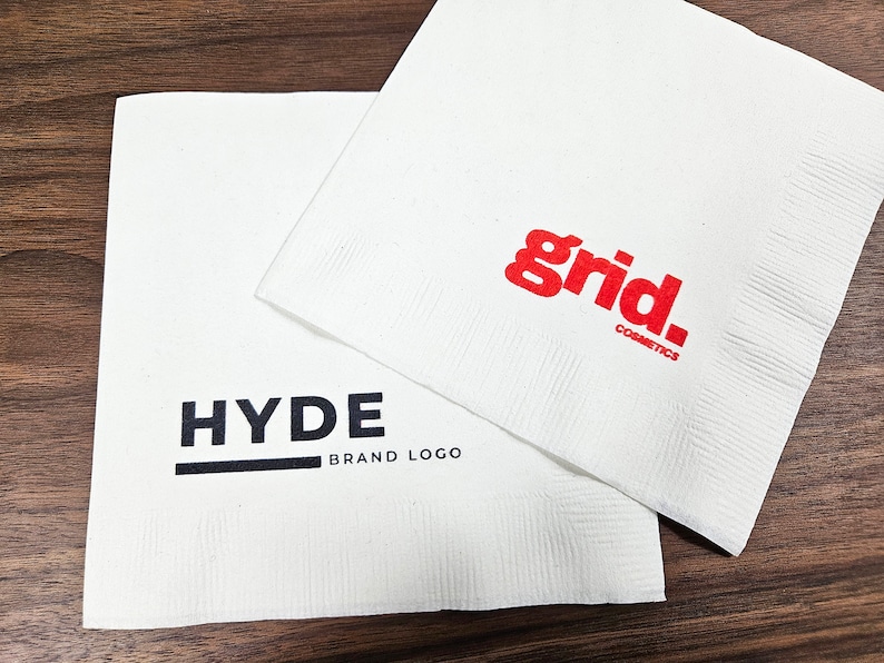 Custom Printed Napkins 3 ply Premium Custom Cocktail Napkins Measure 4.8"x4.8" Customize with your logo, design, Personalized Logo Napkins image 5