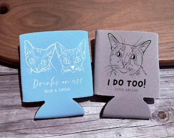 Custom Pet Can Cooler, Personalized Can Cooler Wedding Favors, Pet Wedding Favors, Pet Wedding Can Coolers, Can Cooler Favors with Pet