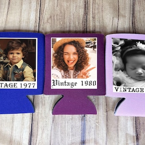 Personalized Birthday Can Coolers | Insulated Slim/Soda Can Holders, Vintage Birthday Party Favors, Custom Insulated Drink Sleeves