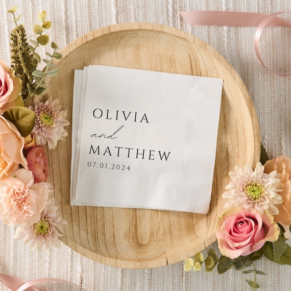Custom Napkins for Wedding, Anniversary, Engagement | Personalized Monogram Cocktail Beverage Luncheon Dinner Napkin