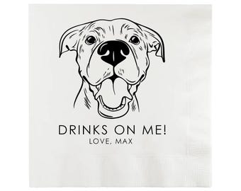 Custom Pet Portrait Wedding Napkins – Personalized Dog or Cat Napkin Favors – Custom Pet Drawing Cocktail Napkins for Wedding Decor