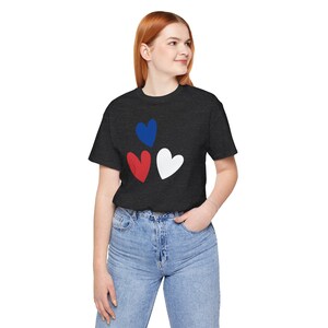 Fourth of July shirt American Heartbeat Tee - Red, White, and Blue Red white blue hearts shirt Independence Day Outfit Patriotic themed gift