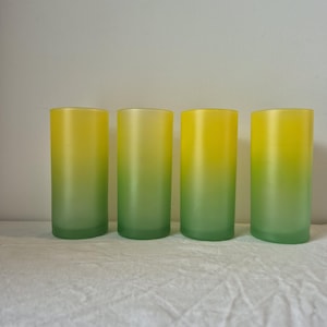 Set of 4 Vintage Lime to Yellow Ombre Tumbler Glasses | Frosted Glasses