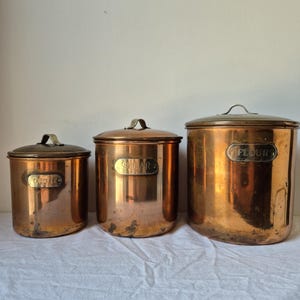 Set of 3 Vintage Copper Canisters