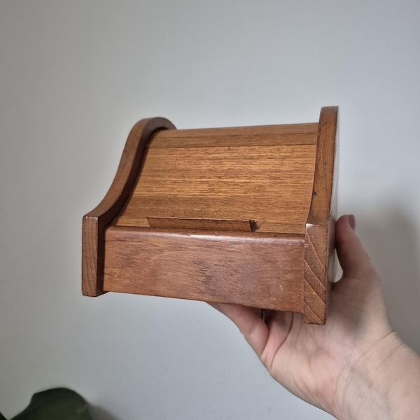 Organizador vintage de madeira de teca com tampa de enrolar