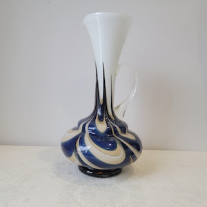 Vintage Opaline Florance Italy Jug Vase, Glass Vase with Handle