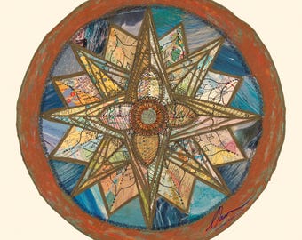 Compass of Maps Collage Art Print