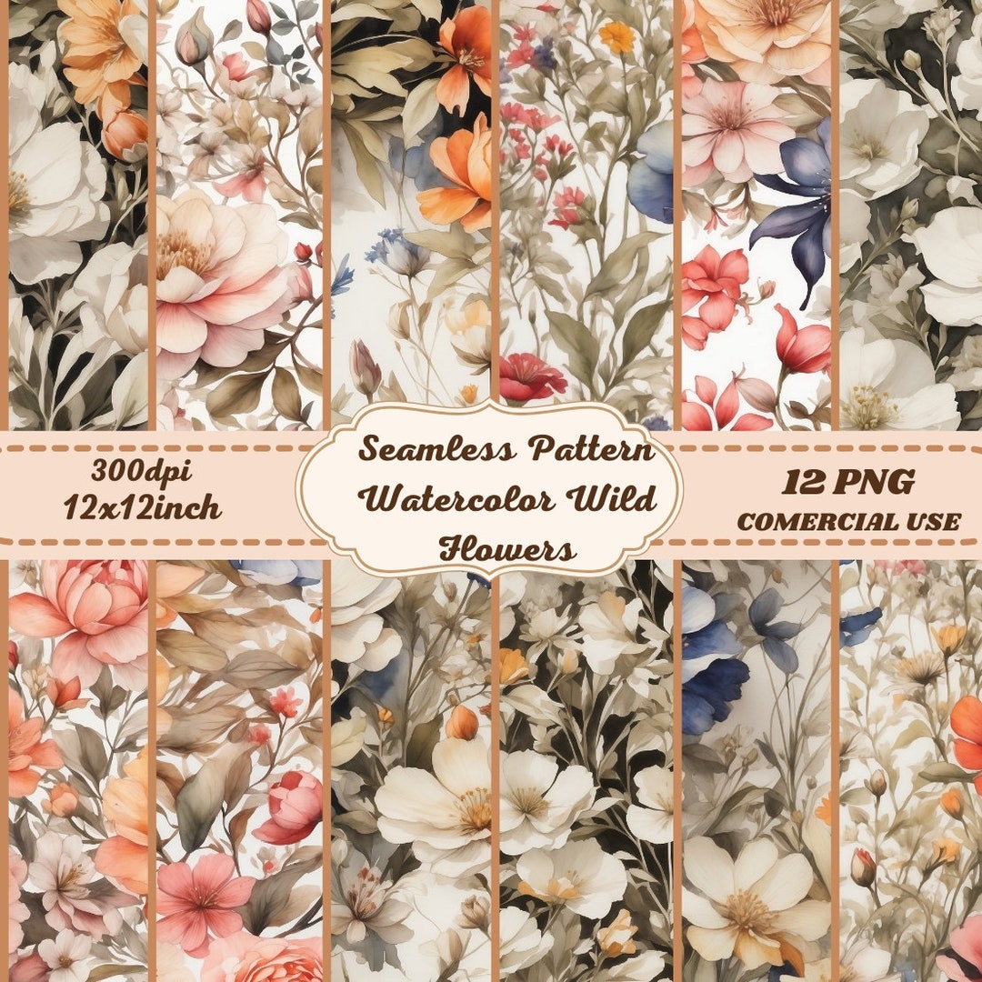 Watercolor Wild Flowers Seamless Pattern Digital Paper Floral Fabric ...