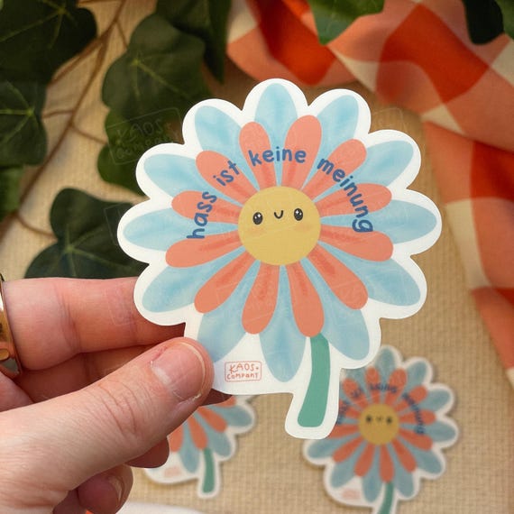 Hass ist keine Meinung - XL Vinyl Aufkleber - Blume gegen Menschenfeindlichkeit - handgezeichnet, handmade, spritzwasserfest, matt