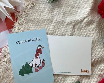 Ganso navideño – Divertida tarjeta navideña con diseño de ganso dibujado a mano | Navidad vegana y felicitaciones festivas para amantes de los animales