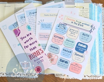 Women of The Bible Tip In Set and Bookmark Tip In Bible Insert Christian Bible Journaling Insert