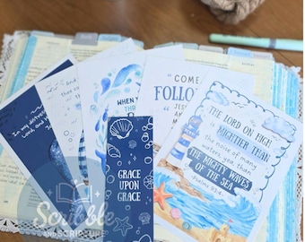 Nautical Tip In Set and Bookmark Tip In Bible Insert Christian Bible Journaling Insert Ocean Bible Theme