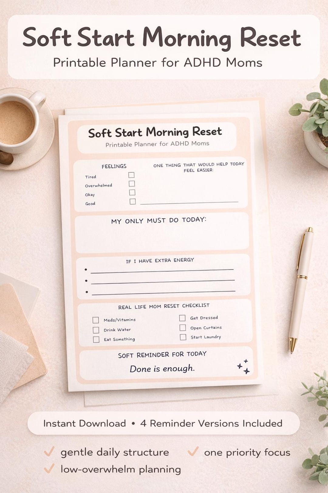 ADHD Mom Planner Page | Gentle Daily Planner | Low Overwhelm Planning ...