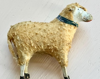 Antique German Putz Sheep Figurine Wooly Fleece