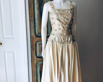 Vintage 1950s 1960s beaded formal dress ivory wedding sz 6 Miss Crane New York