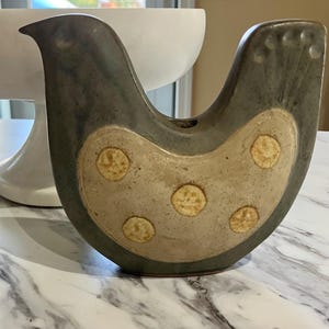 Vintage bird pottery stoneware 1960s mod mcm decor 5" Japan ceramic