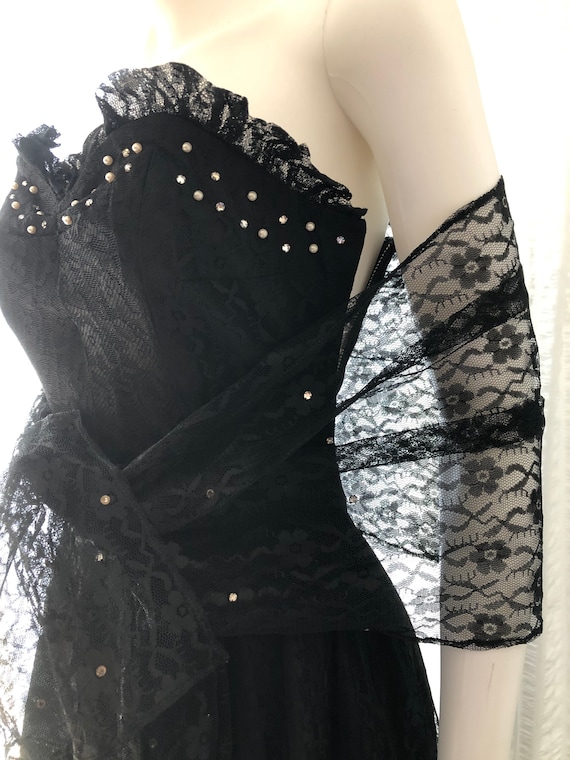 Vintage black lace 2 pc dress formal XS