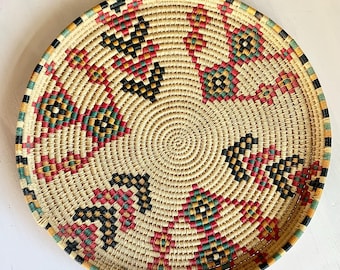 Vintage Round Flat wall basket natural handwoven perfect Jute Native American