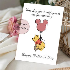 Cartão de Feliz Dia das Mães | Presente para a mãe | Perfeito para o dia das mães e para celebrar a mãe | Ursinho Pooh | sentimental