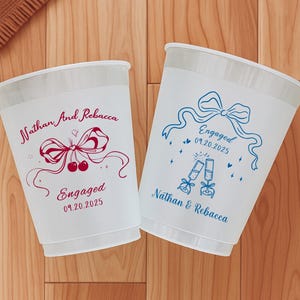 Custom Engagement Frosted Cups – Plastic Party Cups for Engagement Party, Couples Shower, Cocktail Hour, Rehearsal Dinner – love keepsakeq