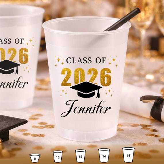 Personalized Frosted Plastic Cups, Graduation Party Cups, Custom Grad Cups, Senior Celebration Drinkware, Graduation Favor Cups