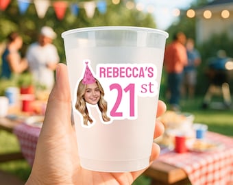 Custom Face Birthday Frosted Cups – Personalized Plastic Cups – Milestone Party Favors – Funny Face Party Supplies for Kids & Adults