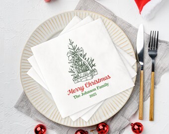 Christmas Party Napkins – Holiday Cocktail Napkins for Dessert Table & Drink Bar, Table Decor, Hostess Gift, Family Gatherings, Buffet