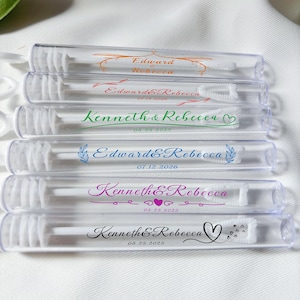 Custom Wedding Bubble Wands – Elegant Guest Favors with Personalized Label & Bubble Liquid – For Send-Off, Ceremony, Photos, Welcome Table
