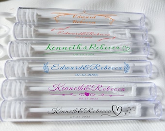 Custom Wedding Bubble Wands – Elegant Guest Favors with Personalized Label & Bubble Liquid – For Send-Off, Ceremony, Photos, Welcome Table