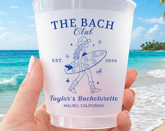 Personalized Beach Bachelorette Frosted Cups, Custom Bach Club Party Cups, Coastal Cowgirl Girls Trip Favors, Bridal Shower Drinkware