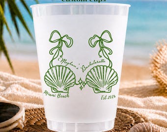 Custom Seashell Bachelorette Frosted Cups, Personalized Beach Bach Party Favors, Coastal Bridal Shower Cups, Shell Wedding Drinkware