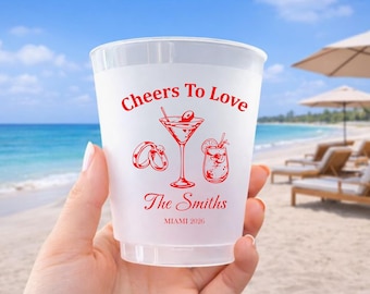 Personalized Wedding Frosted Cups, Honeymoon Club Cups, Custom Bride & Groom Drinkware, Engagement Bridal Shower Favors — Cheers to Love
