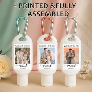 Custom Sunscreen Favors – Personalized Mini SPF Bottles with Carabiner – For Wedding, Beach, Couple Travel, Honeymoon & Welcome Bag Gifts