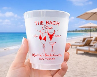 Personalized Bachelorette Cups, Custom Frosted Plastic Stadium Cups for Beach Bach Weekend, Pool Party, Girls Trip & The Bach Club