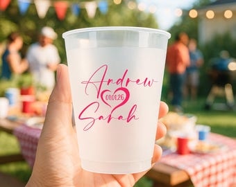 Personalized Frosted Plastic Cups, Custom Wedding Cups, Bridal Shower Drinkware, Engagement Party Favor, Stadium Cups