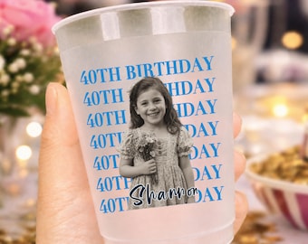 Custom Birthday Photo Cups, Personalized Frosted Plastic Party Cups, Custom Face Cup Favors, Disposable Birthday Drinkware Supplies