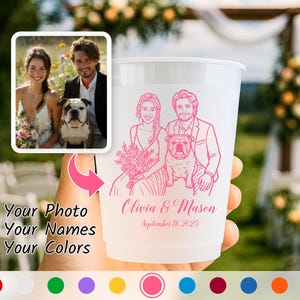 Custom Wedding Portrait Frosted Cups – Personalized Party Cups for Reception, Cocktail Hour & Bar, Signature Drinks, Rehearsal Dinner Favors