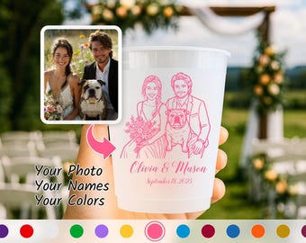 Custom Wedding Portrait Frosted Cups – Personalized Party Cups for Reception, Cocktail Hour & Bar, Signature Drinks, Rehearsal Dinner Favors