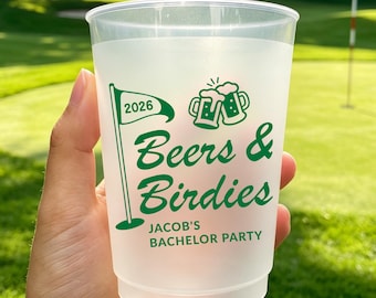 Personalized Beers & Birdies Frosted Cups, Custom Golf Bachelor Party Cups, Golf Trip Groomsmen Favors, Bachelor Weekend Drink Cups