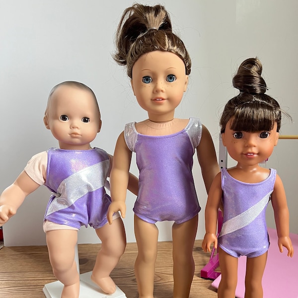 Gymnastics Leotard for 8” Caring for Baby,  14” Wellie Wishers, 15” Bitty Baby, & 18” American Girl Dolls
