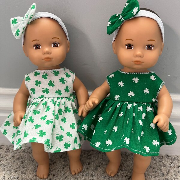 St. Patrick’s Day Dress & Bow for 8” Caring for Baby American Girl Doll