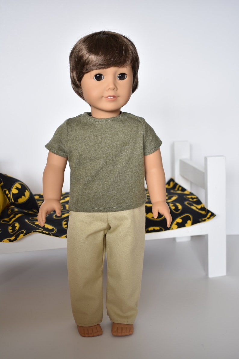 green shirt tan pants