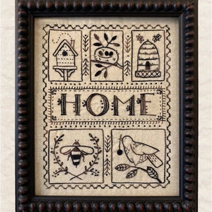 HOME Sampler embroidery sampler nest, home, bird, bee, hive pattern