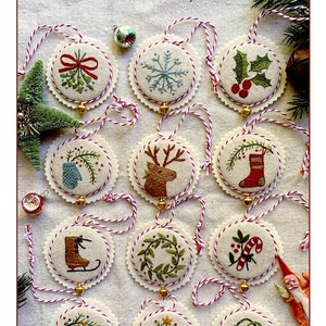 Deck the Boughs PDF hand embroidery pattern 12 Christmas ornaments pattern