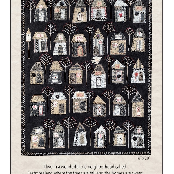 PDF Eastmoreland neighborhood appliqué and embroider pattern with houses and trees